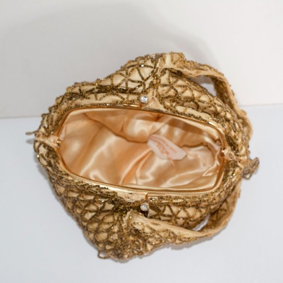 Walborg Gold Satin Beaded Evening Purse - Picture 3 of 4